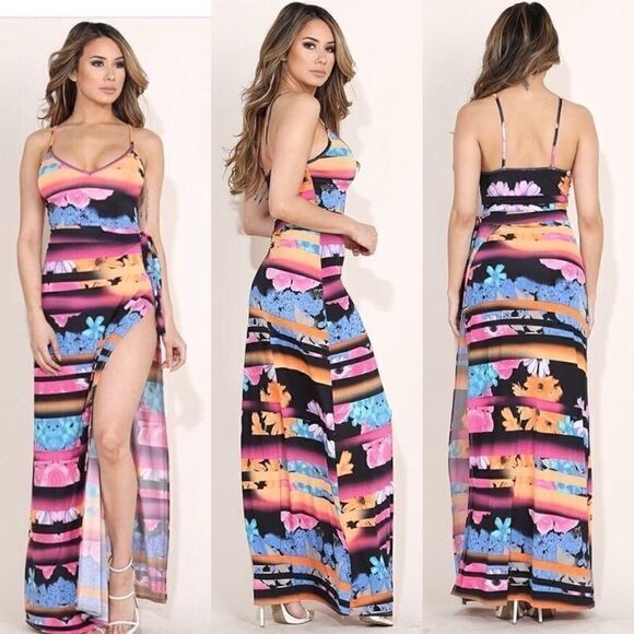 Dresses & Skirts - Printed Maxi Slit Dress SizeS-M